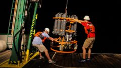 Los científicos se preparan para realizar encuestas nocturnas en el Estrecho de Florida. Crédito de la imagen: NOAA