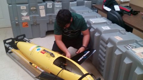 One of the gliders getting a tune up before its next mission. Image credit: NOAA