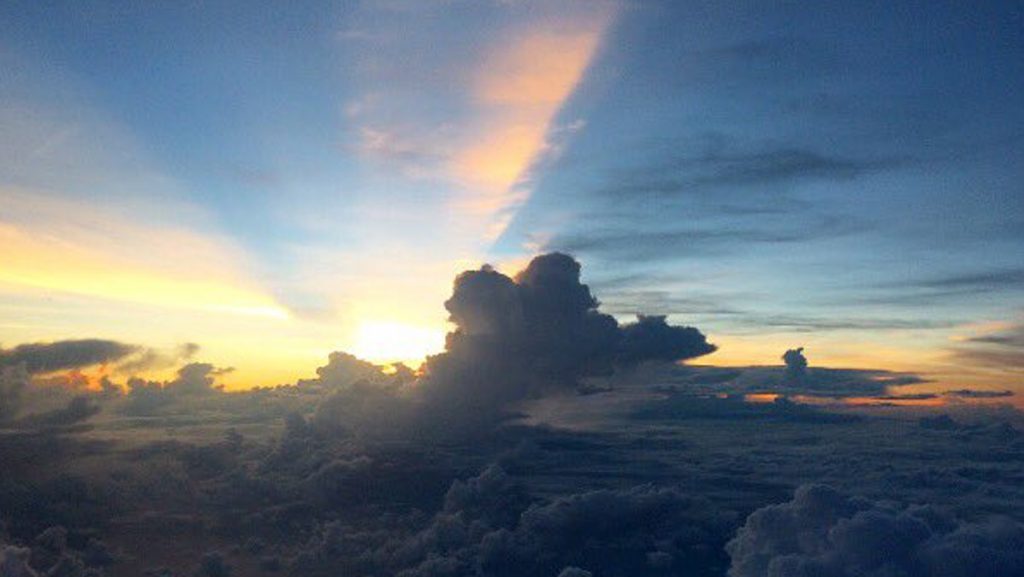 Sunrise from the flying lab, tropical storm Hermine. Photo Credit: NOAA AOML.
