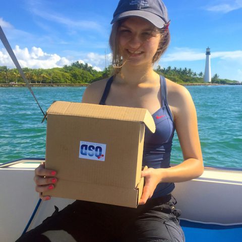 A citizen scientist uses a MyOSD kit to collect a sample in the waters off Bill Baggs State Park on Key Biscayne. Image credit: NOAA