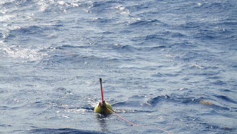 El planeador en el agua después del lanzamiento. Crédito de la imagen: NOAA