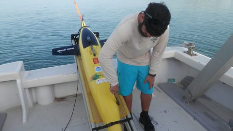 AOML staff make final preparations to the glider aboard the R/V La Sultana. Image credit: NOAA