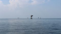 Se vieron muchas plataformas petrolíferas durante el muestreo de la Línea de Luisiana. Crédito de la imagen: NOAA