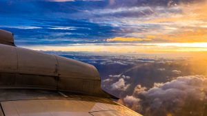 The sun rises as the P-3 begins yet another mission into Hurricane Dorian.