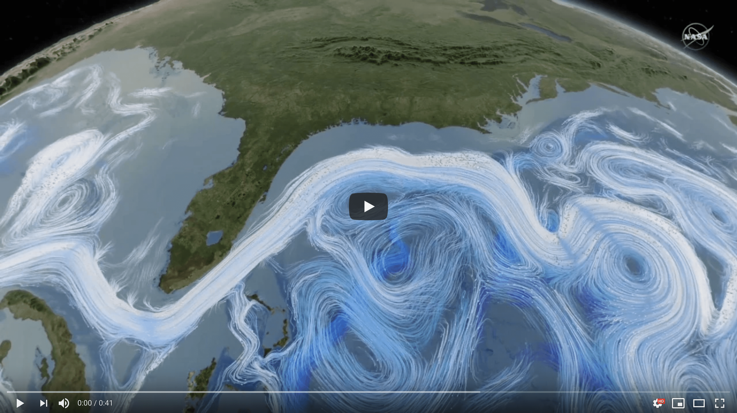 Imagen de portada del vídeo de la Nasa: La circulación oceánica desempeña un papel importante en la absorción de carbono de la atmósfera. Crédito: Centro de Vuelo Espacial Goddard de la NASA