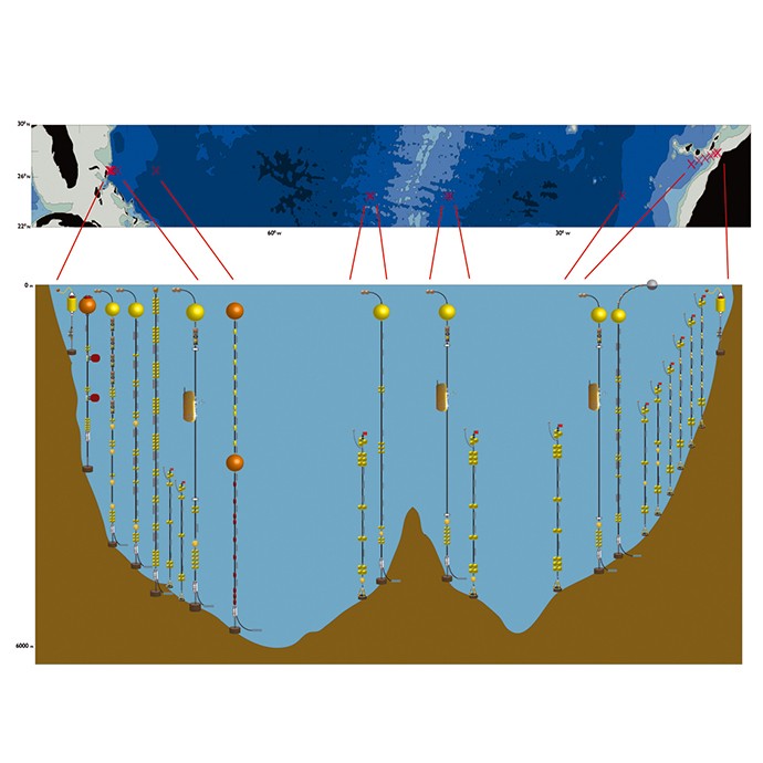 Diagram illustrating the RAPID-MOCHA-WBTS array at 26.5°N in the North Atlantic (Courtesy D. Rayner).