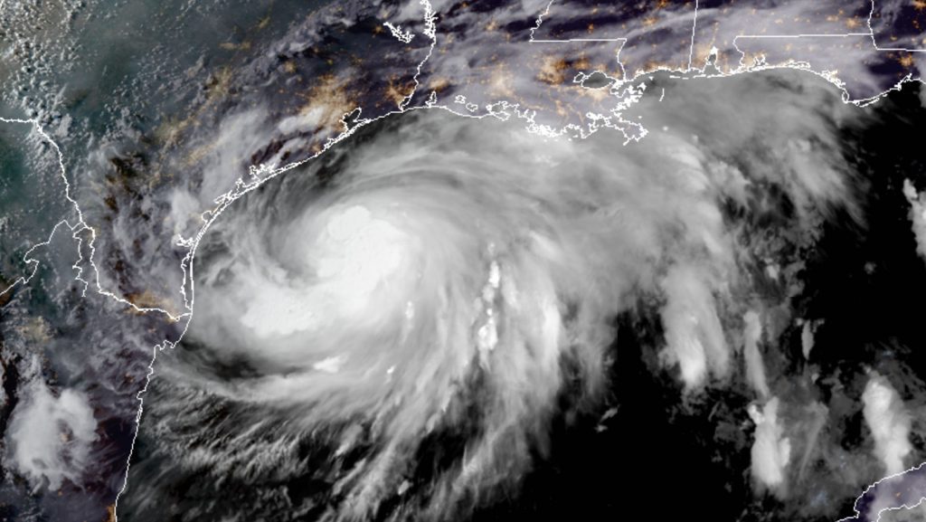 Satellite image of Tropical Storm Hanna approaching Texas in 2020.