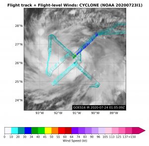 Hanna Flight Level Winds over Satellite. Image Credit: NOAA AOML.