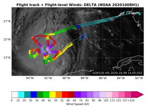 Delta Flight Level Winds over Satellite. Click to see large image. Image Credit: NOAA AOML.