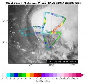 Isaias Flight Level Winds over Satellite. Click to see large image. Image Credit: NOAA AOML.