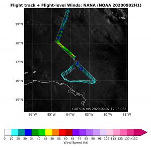 Nana Flight Level Winds over Satellite. Click to see large image. Image Credit: NOAA AOML.