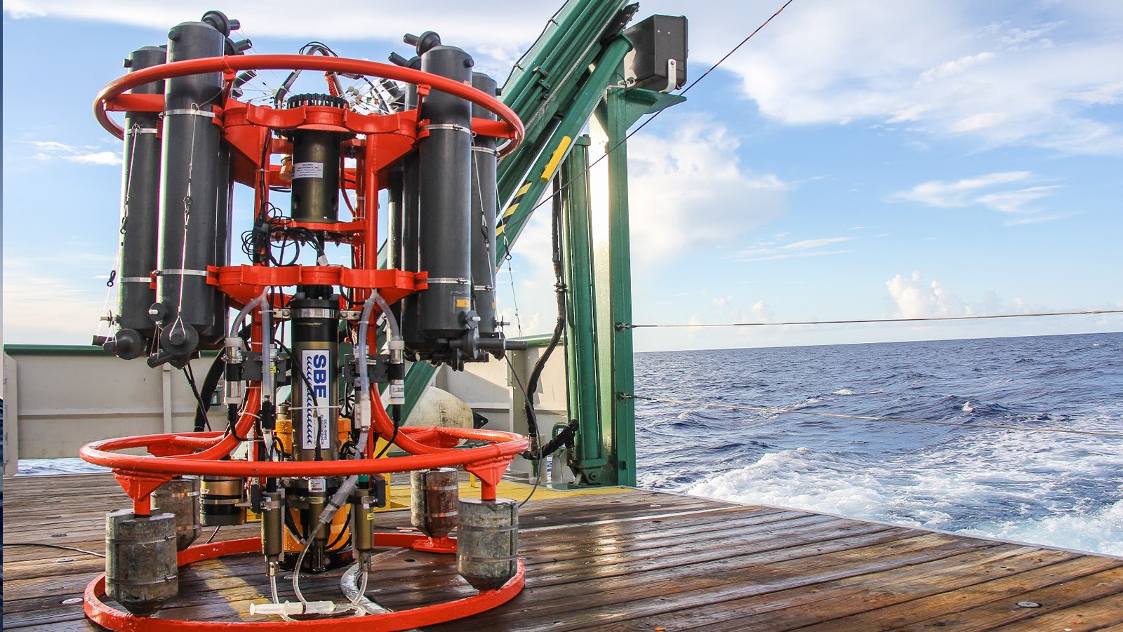 A CTD sits on the deck of the WBTS cruise. 2020