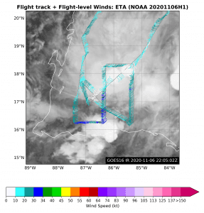 Eta Flight Level Winds over Satellite. Click to see large image. Image Credit: NOAA AOML