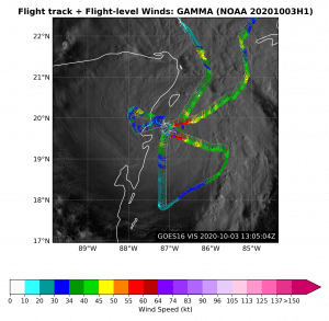 Gamma Flight Level Winds over Satellite. Click to see large image. Image Credit: NOAA AOML.