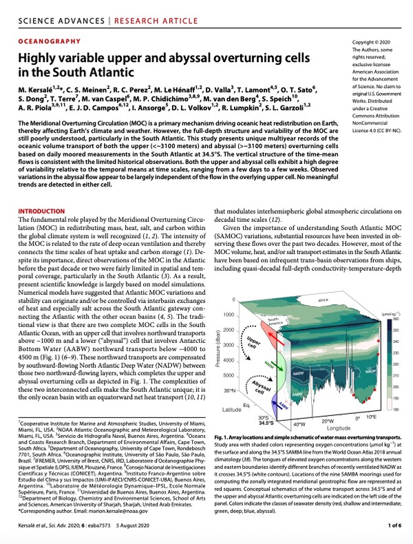 Primera página de la publicación &quot;Células de vuelco superiores y abisales altamente variables en el Atlántico Sur