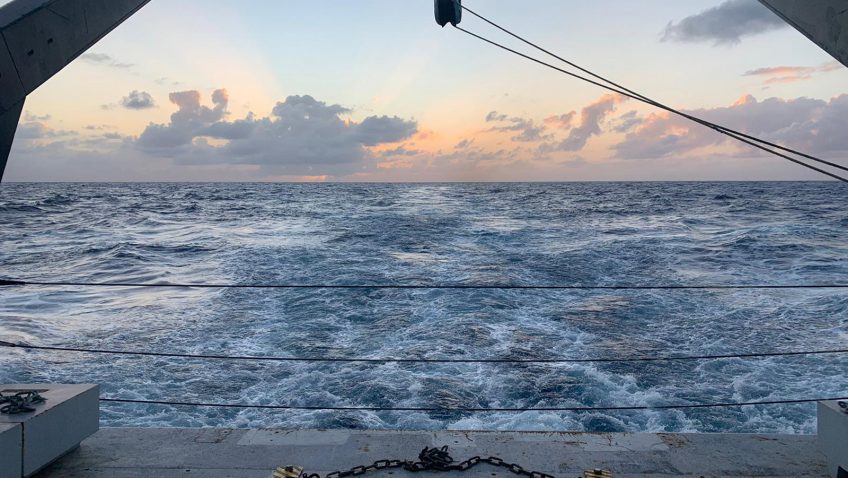 The view of a sunset from the deck of the 2021 PIRATA cruise.