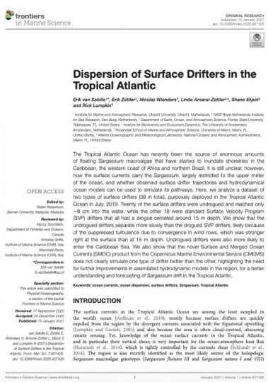 First page of 'Dispersion of Surface Drifters in the Tropical Atlantic' publication