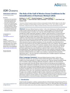 Primera página de la publicación &#039;El papel de las condiciones oceánicas del Golfo de México en la intensificación del huracán Michael (2018)&#039;