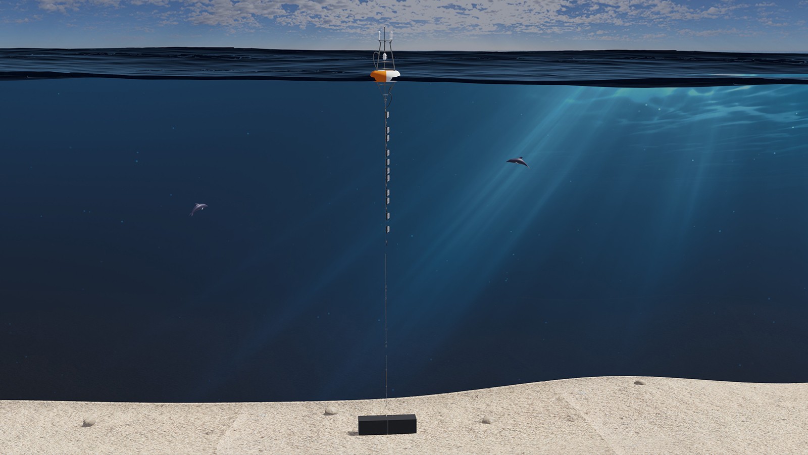 A schematic of the Tropical Atlantic Current Observations Study (TACOS) sensors deployed on a PIRATA mooring line. Landscape.