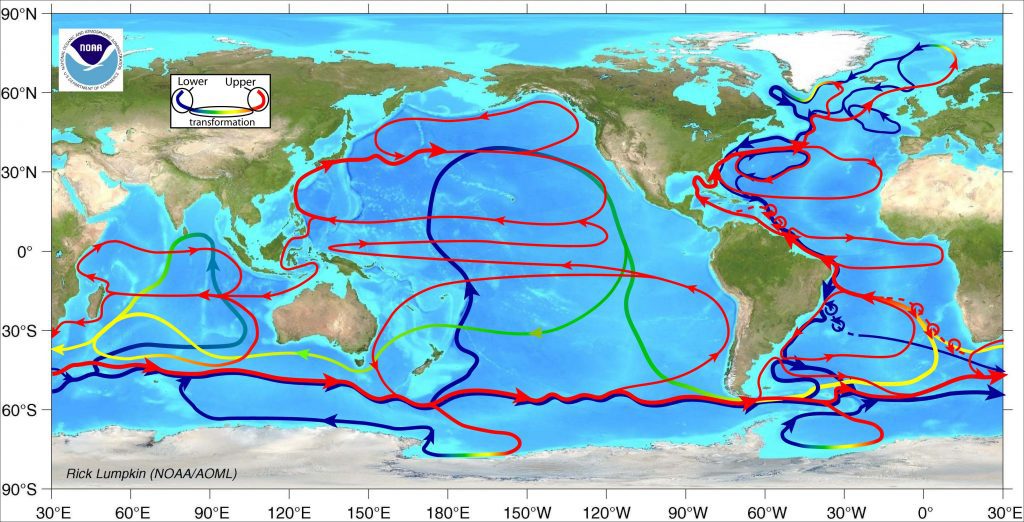 A schematic of the Meridional Overturning Circulation. Image credit: Rick Lumpkin of AOML