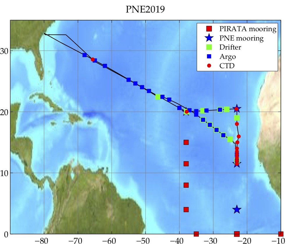 Map of the cruise track for the PIRATA Northeast Extension 2019 cruise 