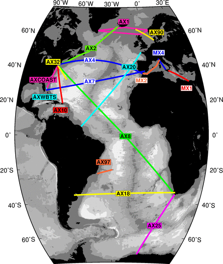 Mapa de todos los transectos XBT.