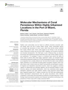 First page of 'Molecular Mechanisms of Coral Persistence within Highly Urbanized Locations in the Port of Miami, Florida publication.