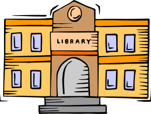 Cartoon graphic of a library.