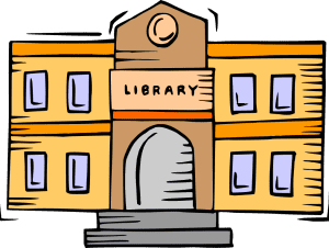 ILL Cartoon graphic of a library.