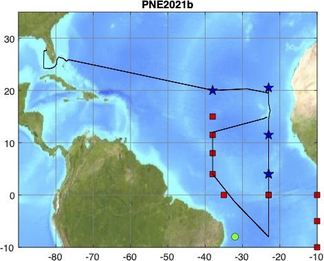Map of the cruise track for the Nov-Dec 2021 PIRATA cruise.