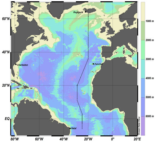 NOAA GO-SHIP cruise track 2023. A16N