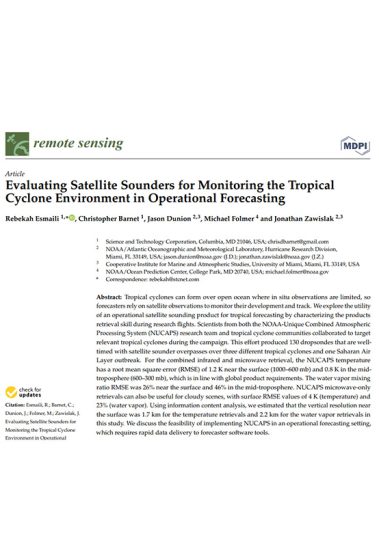 Evaluating Satellite Sounders for Monitoring the Tropical Cyclone Environment in Operational Forecasting. Image of scientific paper.