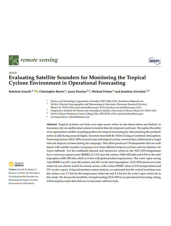 Evaluating Satellite Sounders for Monitoring the Tropical Cyclone Environment in Operational Forecasting. Image of scientific paper.