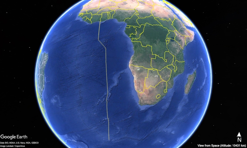 Image of the cruise track along the Atlantic Ocean
