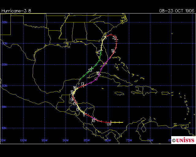 Track of 1906 Florida Keys hurricane (Unisys)