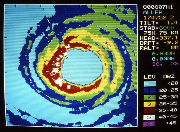Lower fuscelage radar scan from NOAA P3 flight into Hurricane Allen on Aug. 7, 1980 at 17:47:52 UTC