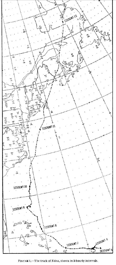 Track of Edna from Monthly Weather Review article