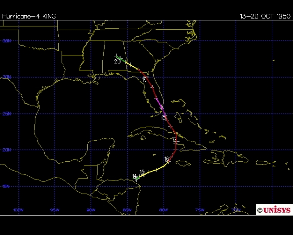 Hurricane King 1950 track (Unisys)