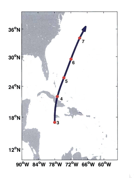 Probable track of the 1780 Savanna-la-Mer hurricane (from