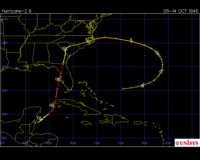 Track of 1946 Tampa Bay hurricane (Unisys)
